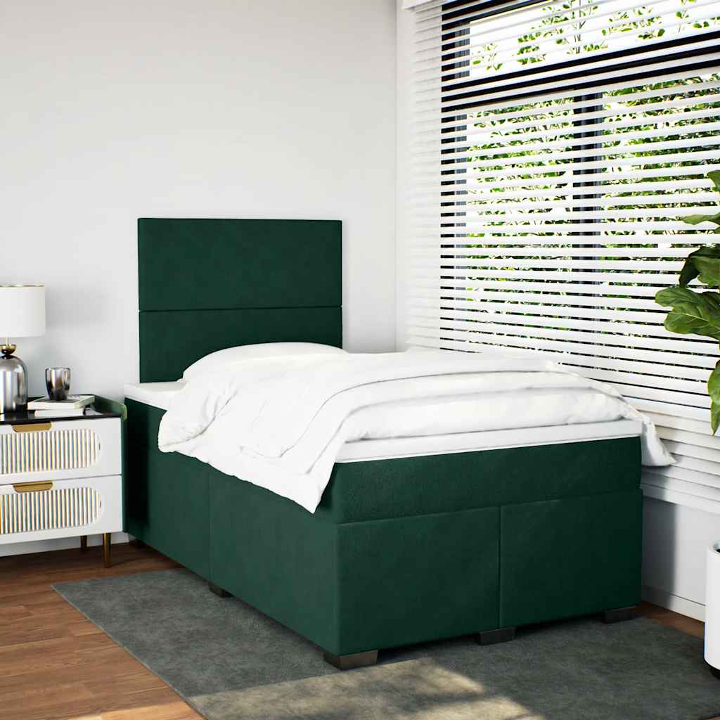 Cama boxspring com colchão 120x190 cm veludo verde-escuro
