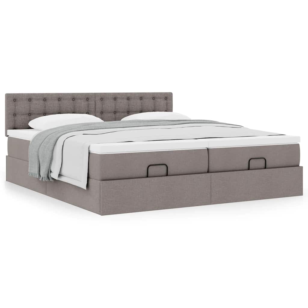 Estrutura de cama otomana com colchões tecido cinzento