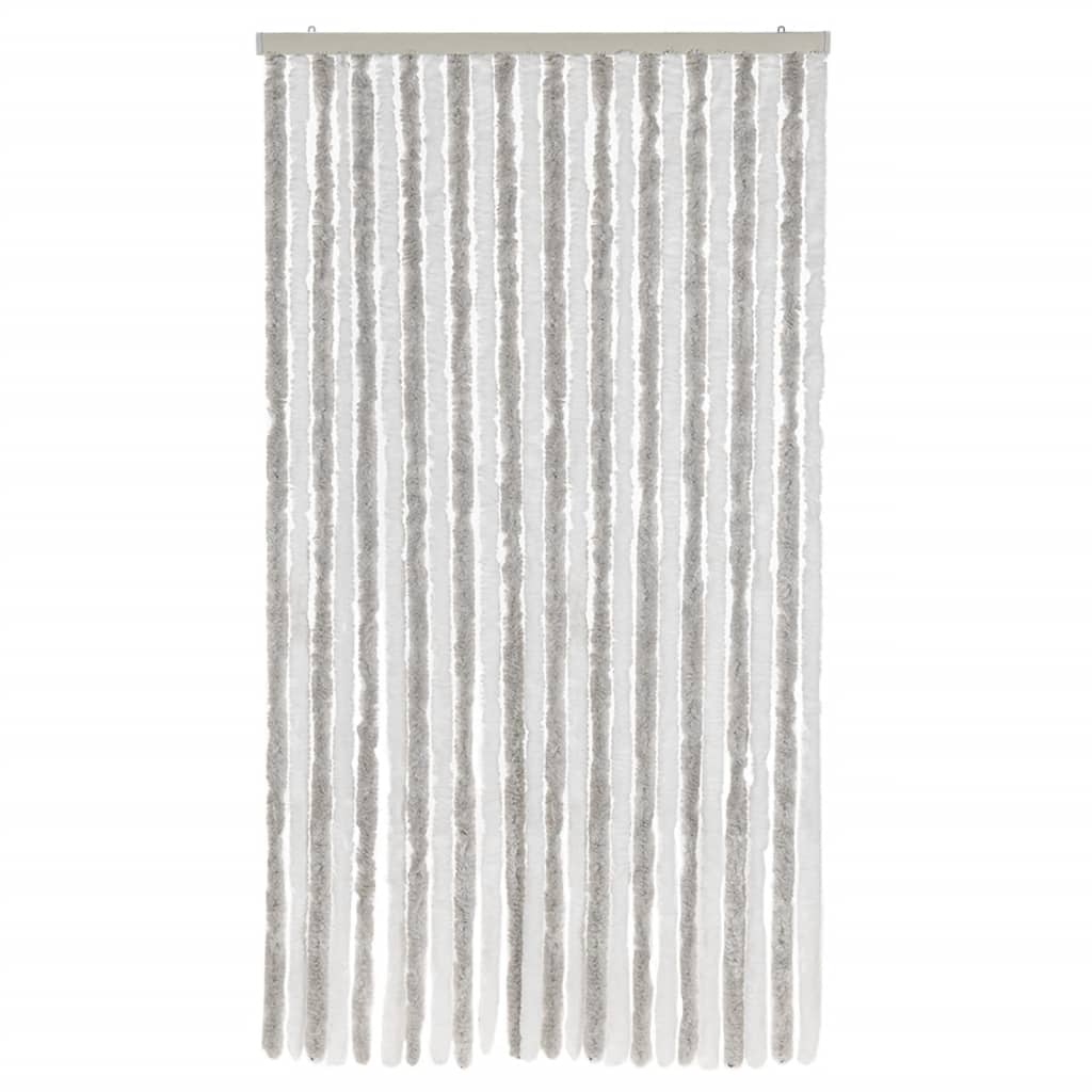Cortina anti-insetos 100x230cm chenille cinzento-claro e branco