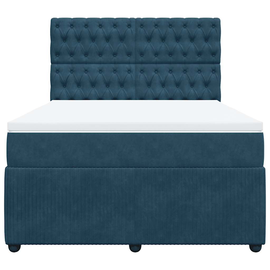 Cama com molas/colchão 140x200 cm veludo azul-escuro