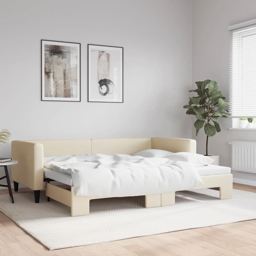 Sofá-cama com gavetão 90x200 cm tecido cor creme