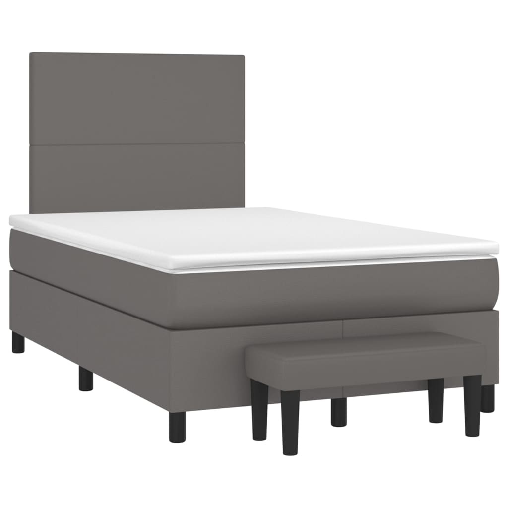 Cama com molas/colchão 120x200 cm couro artificial cinzento