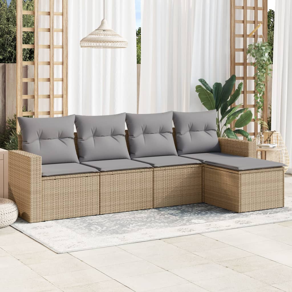 5 Pcs conjunto de sofás p/ jardim com almofadões vime PE bege
