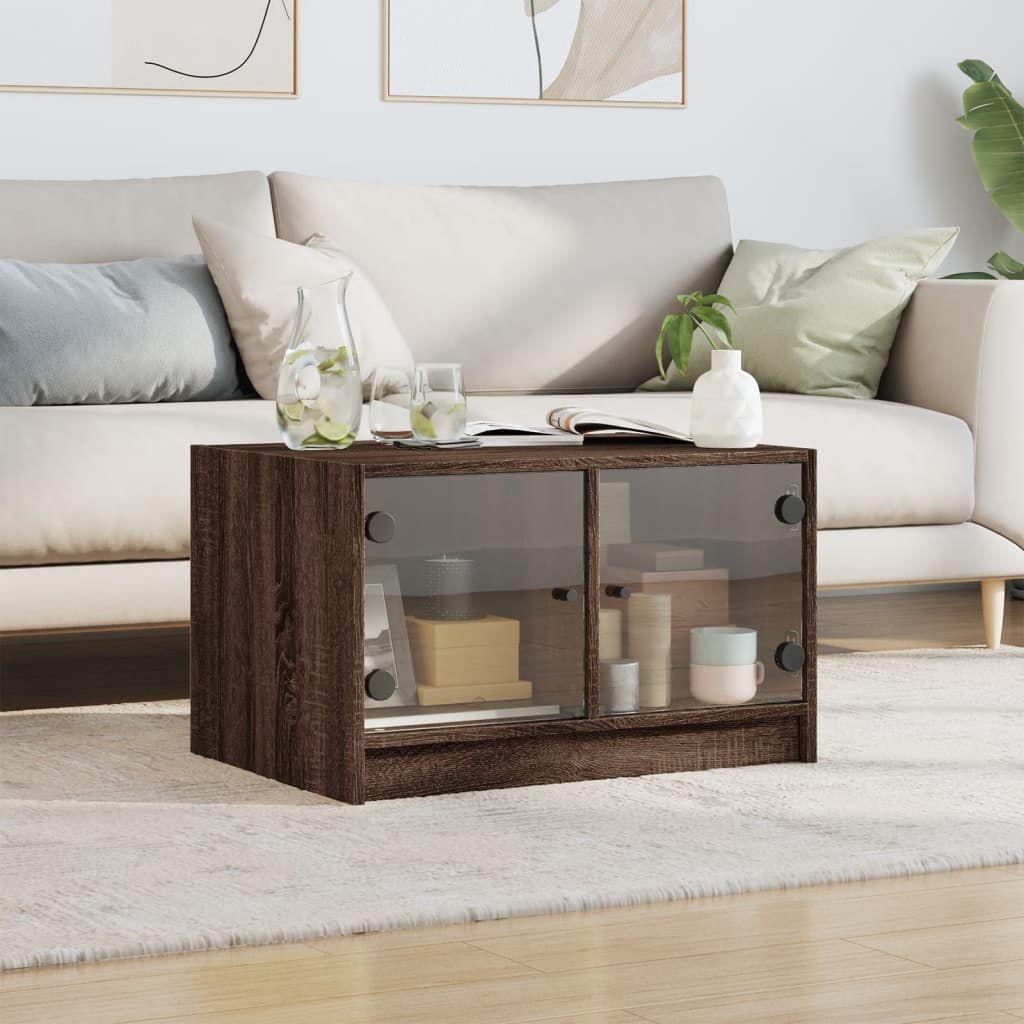 Mesa de centro c/ portas de vidro 68x50x42 cm carvalho castanho