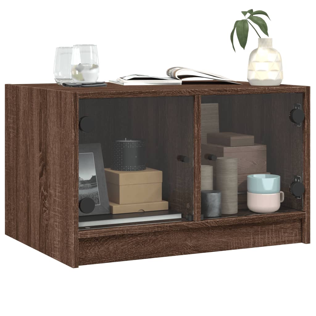 Mesa de centro c/ portas de vidro 68x50x42 cm carvalho castanho