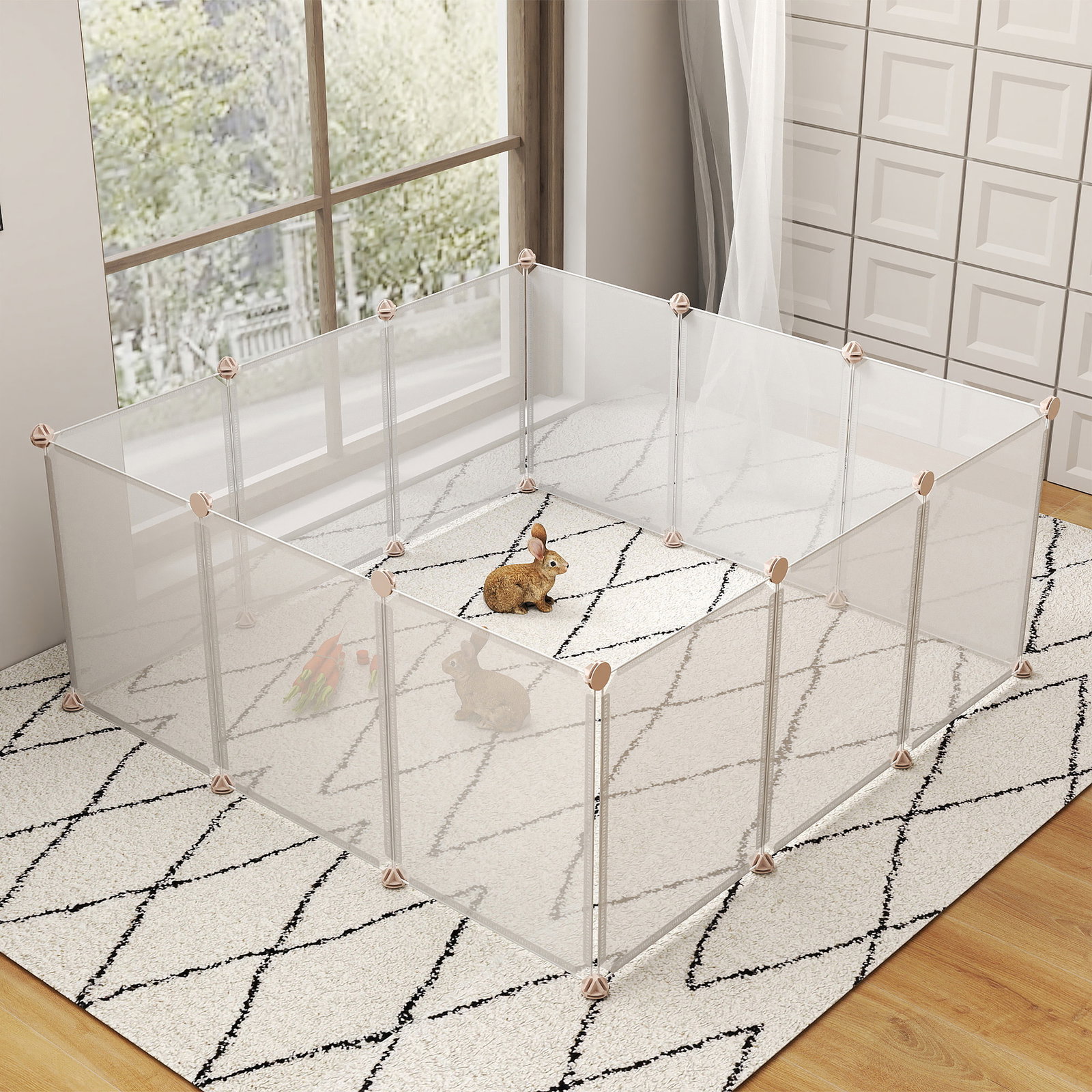 Recinto para Pequenos Animais Modular de Metal com 12 Painéis e 24 Conectores para Coelhos Porquinhos da Índia 105x105x45 cm Bra
