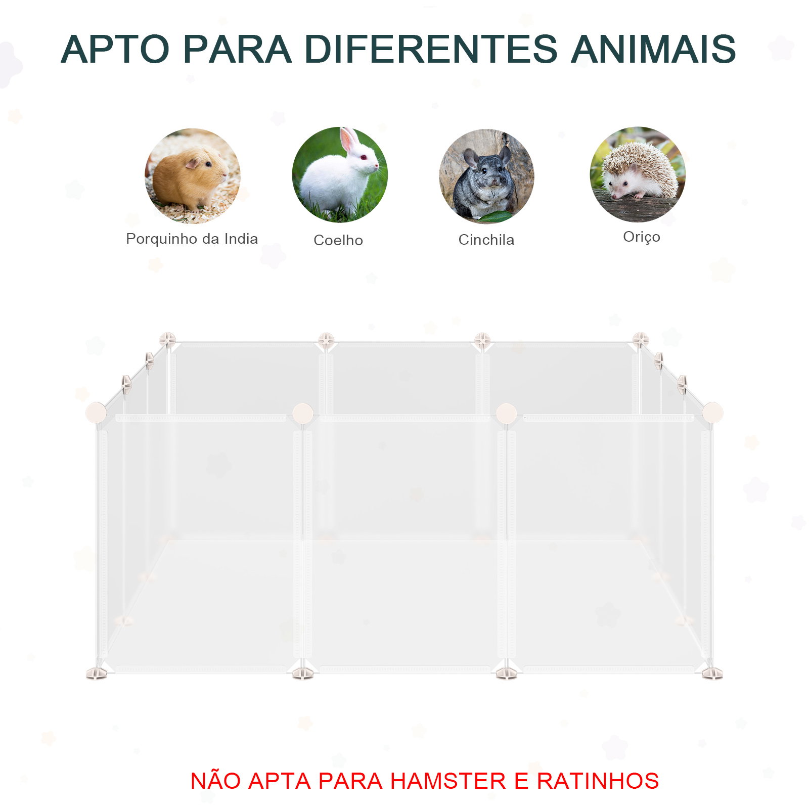 Recinto para Pequenos Animais Modular de Metal com 12 Painéis e 24 Conectores para Coelhos Porquinhos da Índia 105x105x45 cm Bra