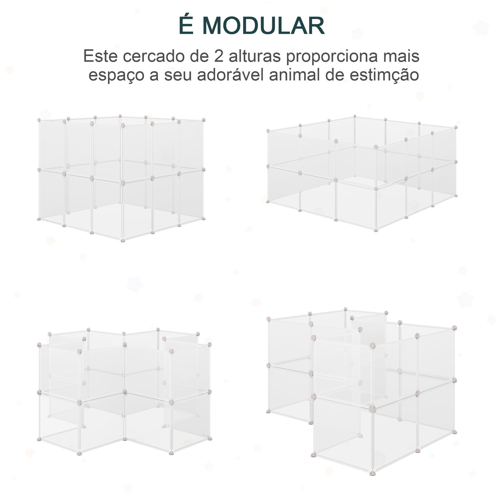 Recinto para Pequenos Animais Modular de Metal com 12 Painéis e 24 Conectores para Coelhos Porquinhos da Índia 105x105x45 cm Bra