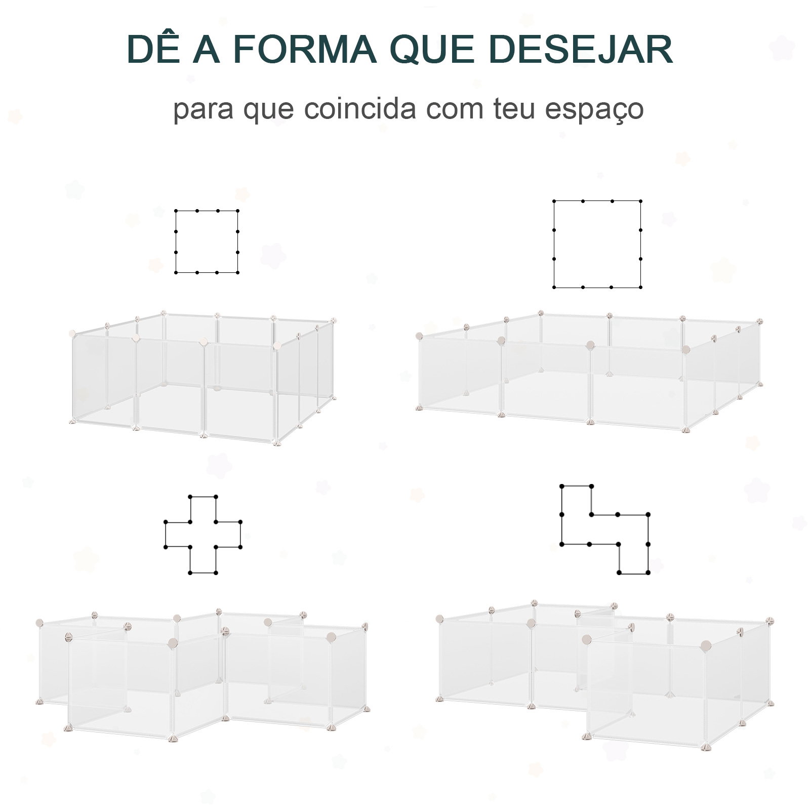 Recinto para Pequenos Animais Modular de Metal com 12 Painéis e 24 Conectores para Coelhos Porquinhos da Índia 105x105x45 cm Bra