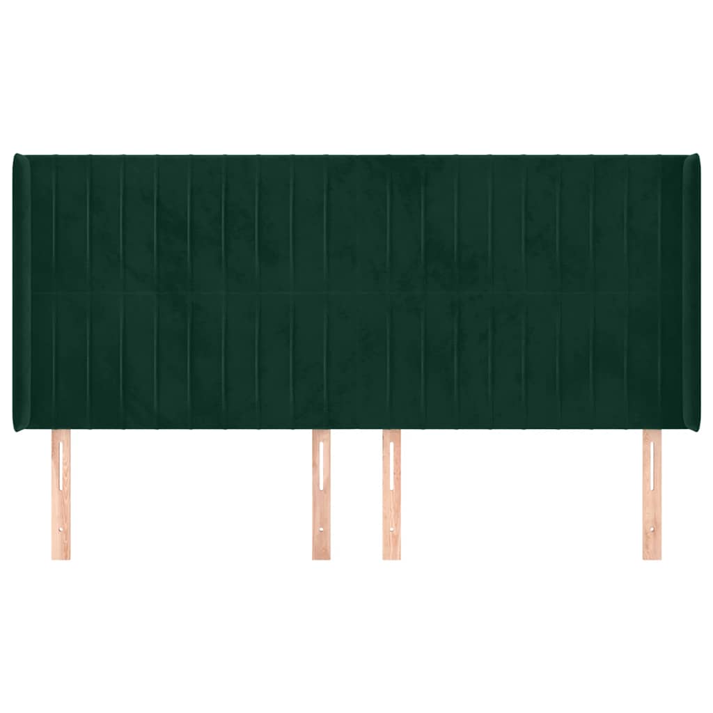 Cabeceira cama c/ abas veludo 203x16x118/128 cm verde-escuro