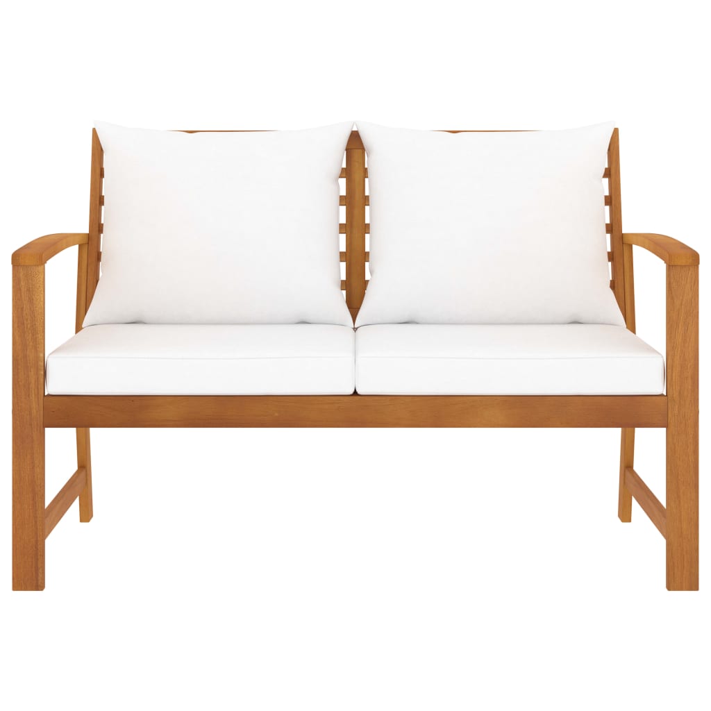 Banco jardim 120 cm com almofadão cor creme acácia maciça