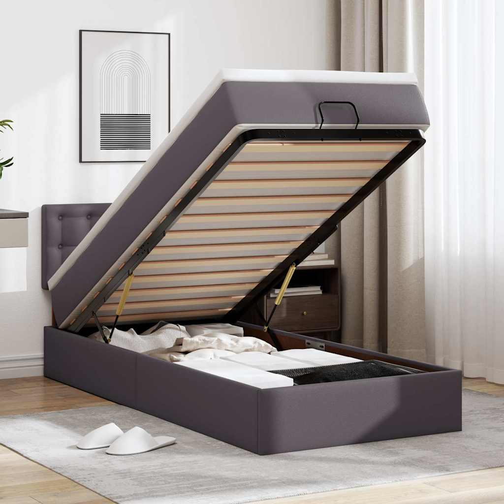 Moldura de cama síriaxl otomana com colchão cinza 90x190cm couro falso