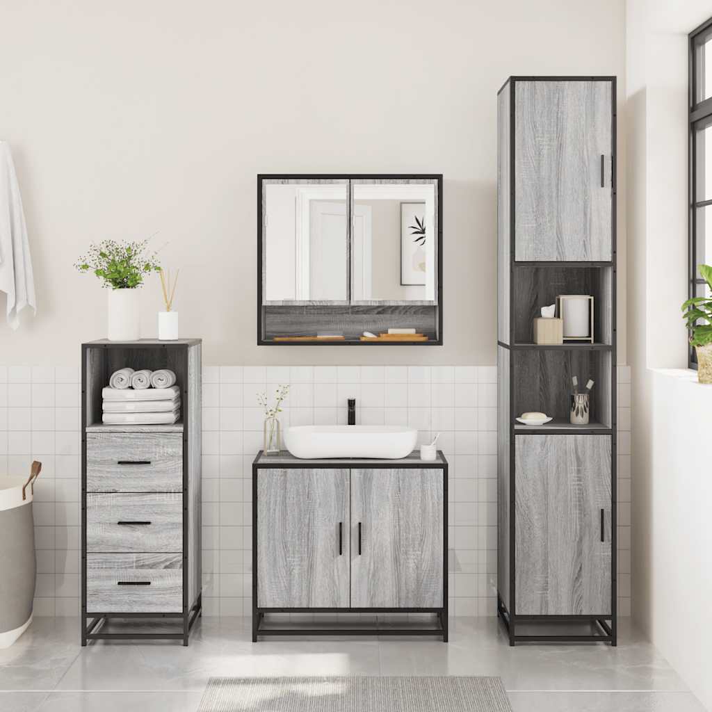 3 Pcs conjunto móveis casa de banho madeira proc. cinza sonoma
