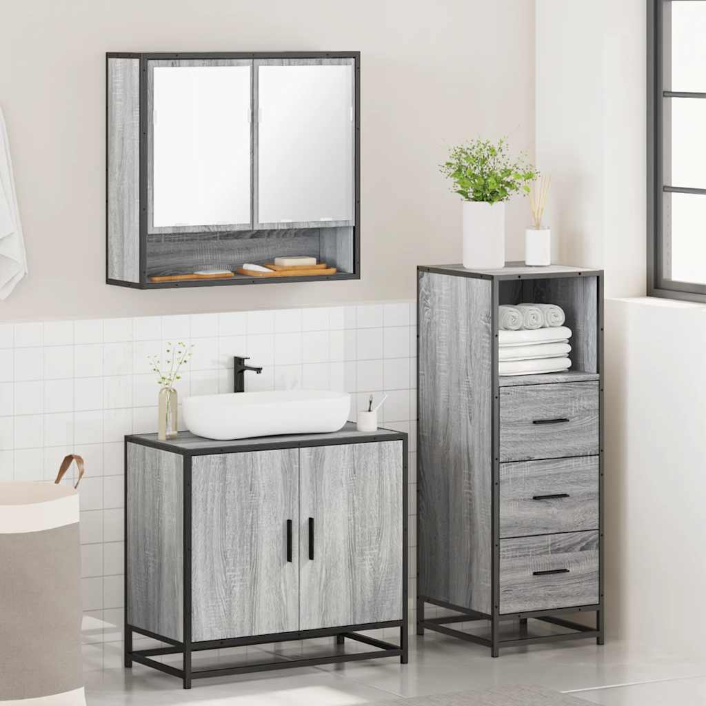 3 Pcs conjunto móveis casa de banho madeira proc. cinza sonoma