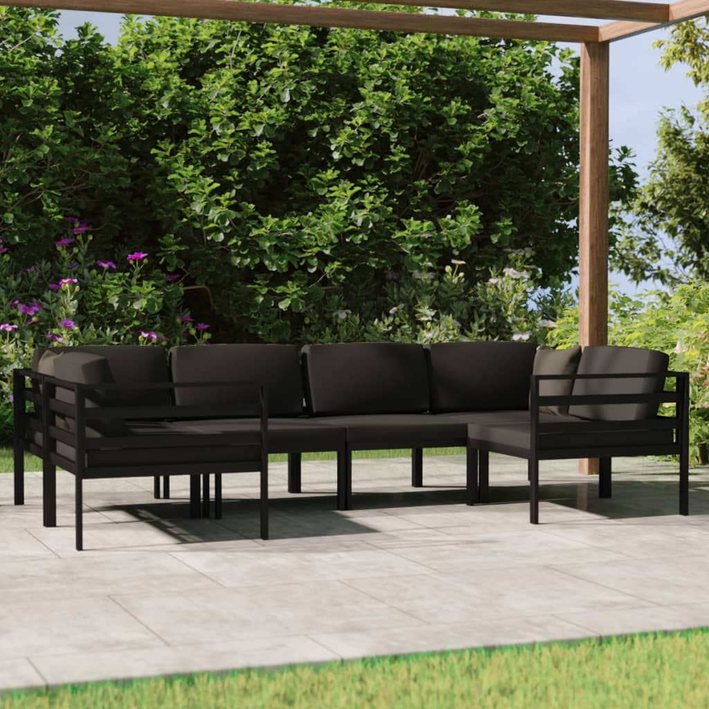 6 Pcs conjunto lounge jardim com almofadões alumínio antracite
