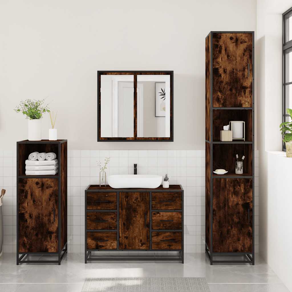 3 Pcs conjunto de móveis wc madeira processada carvalho fumado