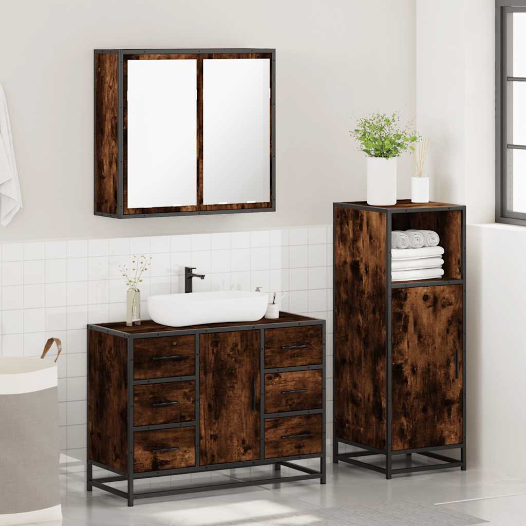 3 Pcs conjunto de móveis wc madeira processada carvalho fumado