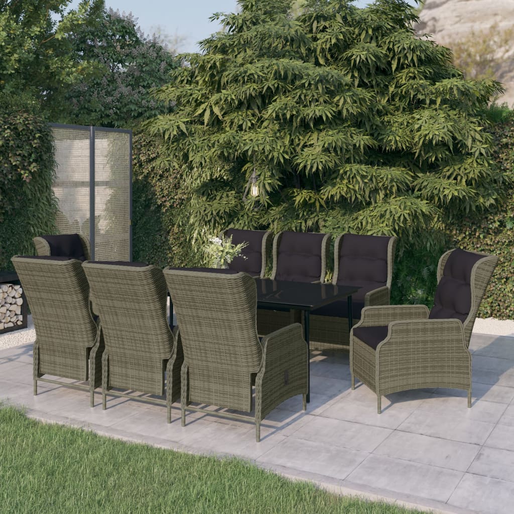 9 Pcs conjunto de jantar para jardim castanho