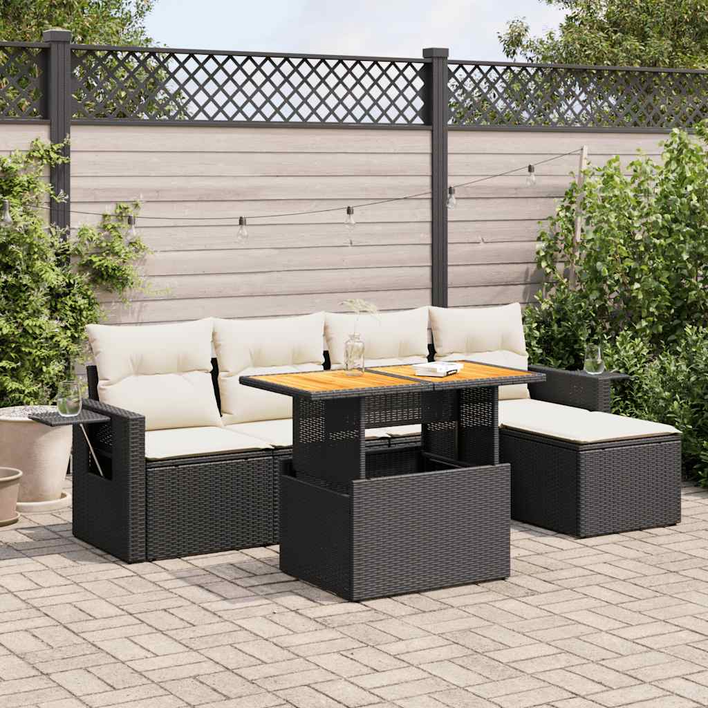 6 Pcs conjunto sofás de jardim c/ almofadões vime PE preto