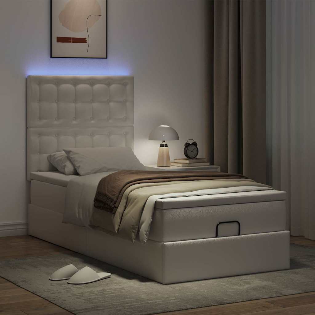 Moldura de cama síriaxl otomana com colchão branco couro falso