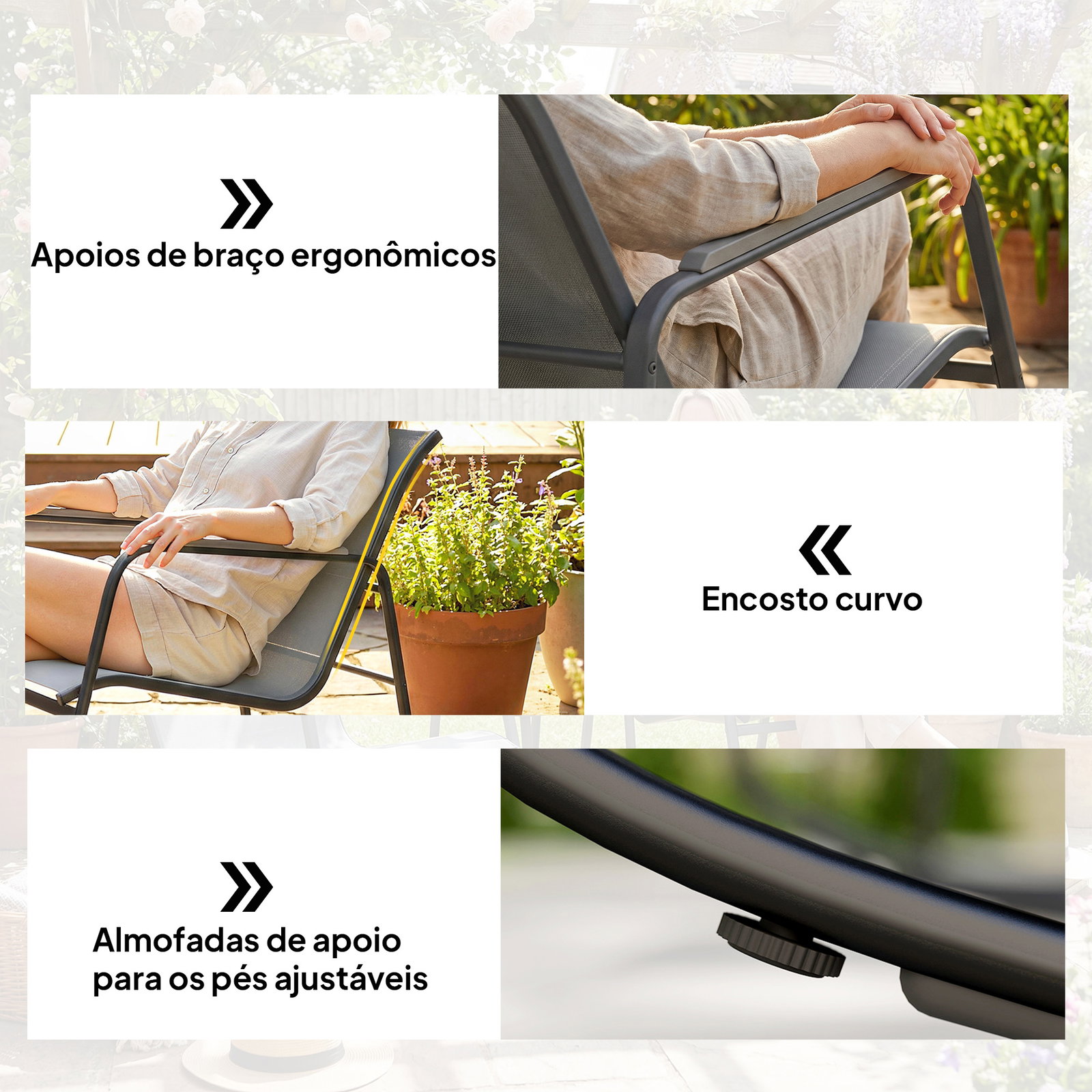 Conjunto de jardim de 3 peças com 2 cadeiras de balanço e mesa com tampo de vidro e estrutura de aço para pátio, cinza
