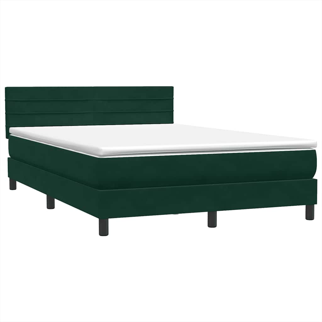 Cama com molas/colchão 160x220 cm veludo verde-escuro