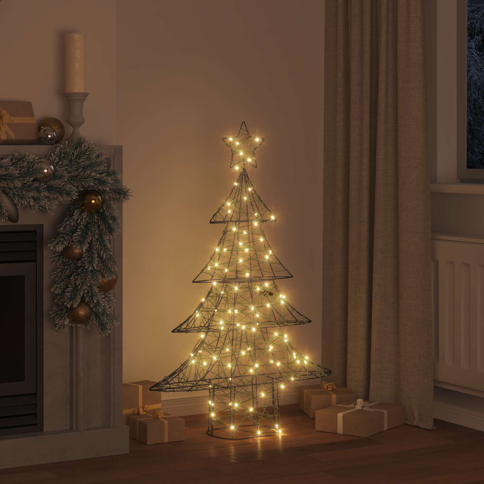 Árvore de natal com 120 leds branco quente 150 cm vime