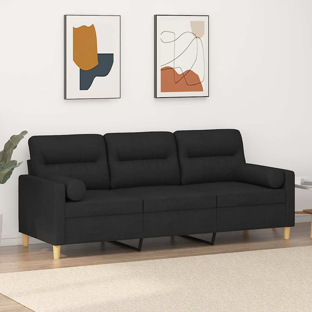 Sofá 3 lugares + almofadas decorativas 180 cm tecido preto