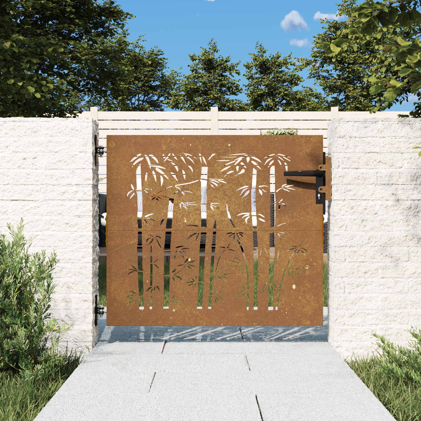 Portão de jardim 85x100 cm aço corten design bambu