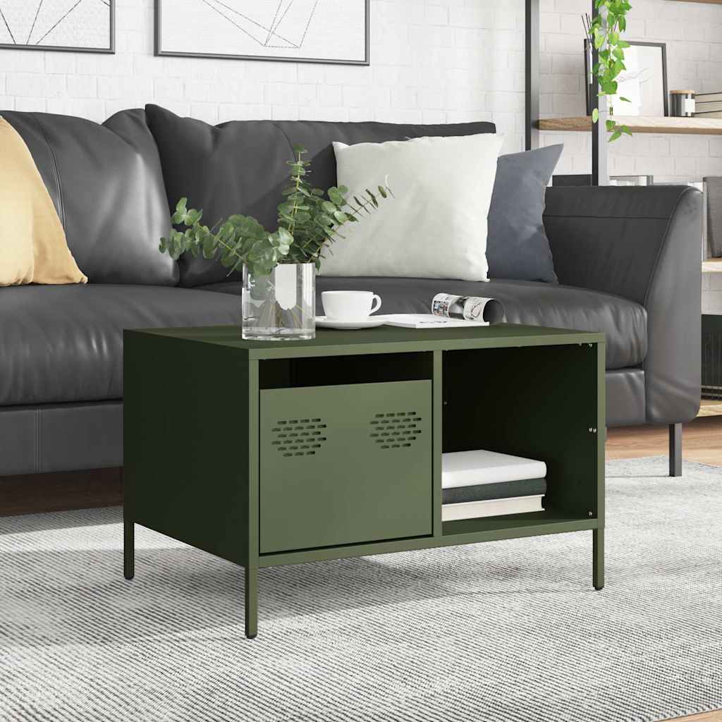 Mesa centro 68,5x50x43,5 cm aço laminado a frio verde-azeitona