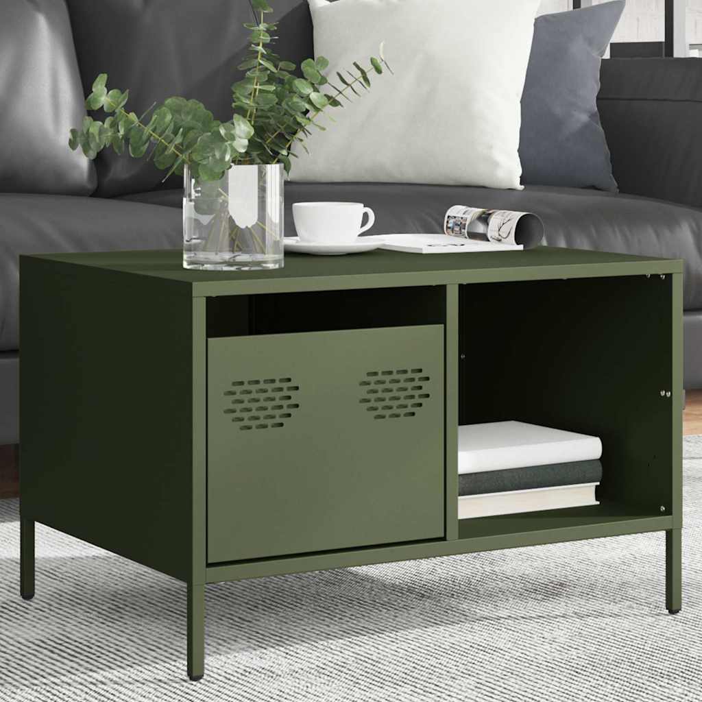 Mesa centro 68,5x50x43,5 cm aço laminado a frio verde-azeitona