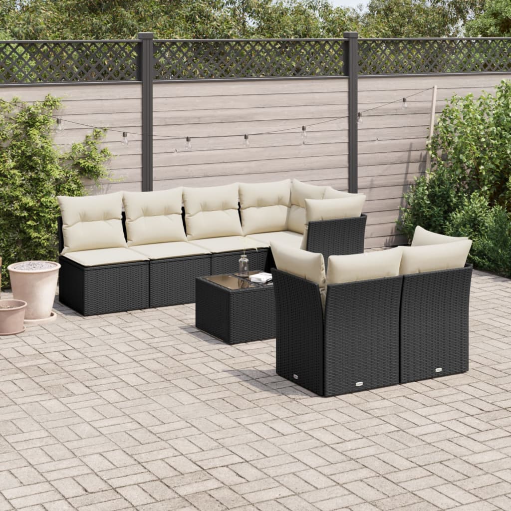 8 Pcs conjunto sofás de jardim com almofadões vime PE preto