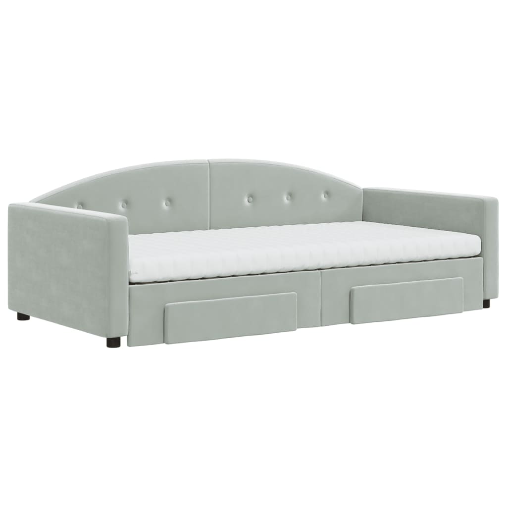 Sofá-cama c/ gavetão e gavetas 100x200 cm veludo cinzento-claro