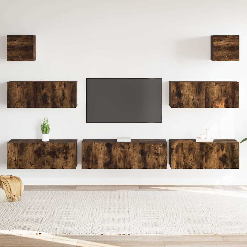 7 Pcs conjunto móveis TV derivados de madeira carvalho fumado