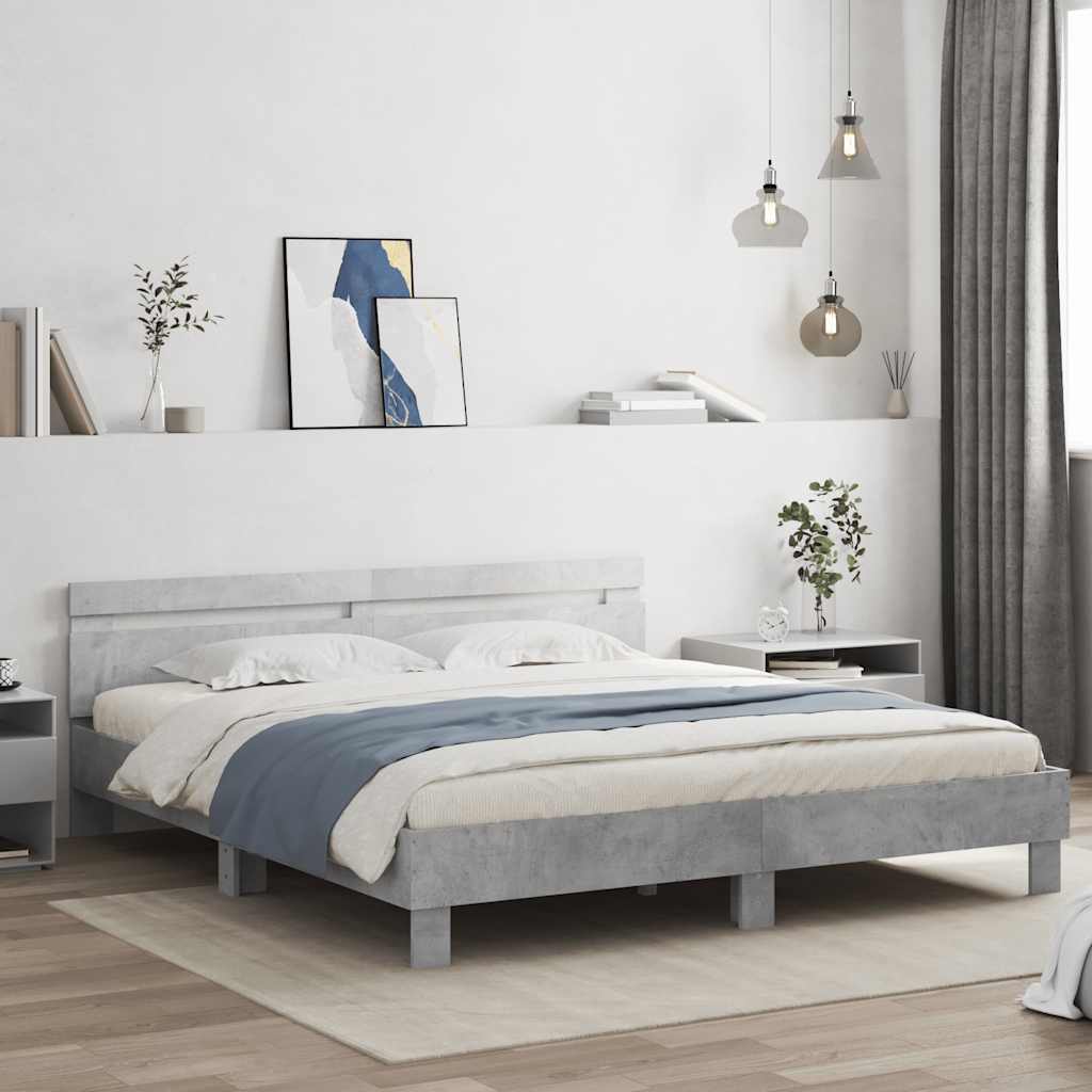 Estrutura de cama c/ cabeceira derivados madeira cinza-cimento