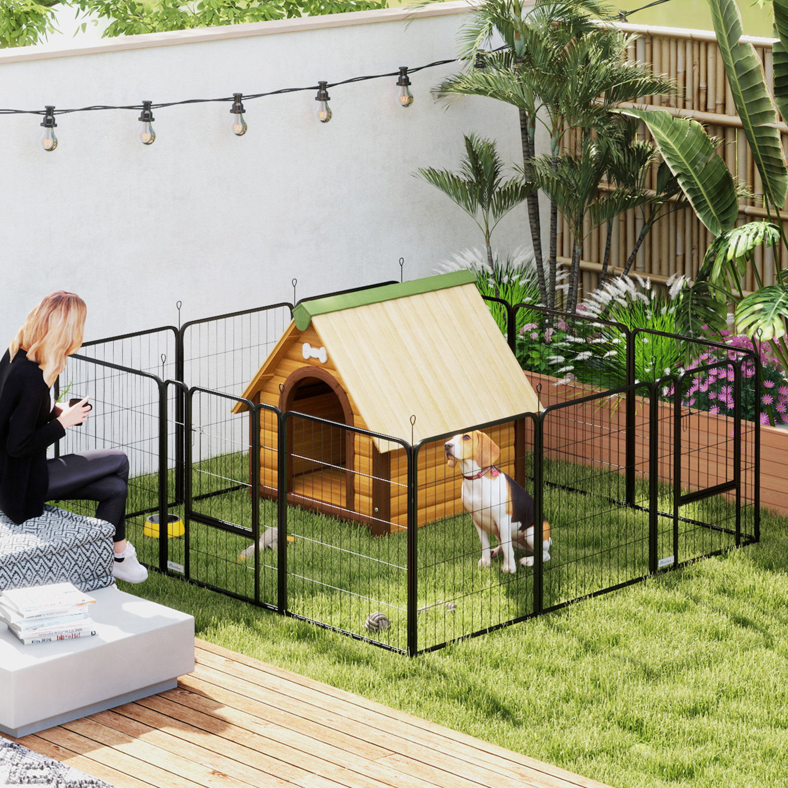 Parque para cães de 12 painéis 68x80 cm parque dobrável para cães médios com portas fecho e estacas preto
