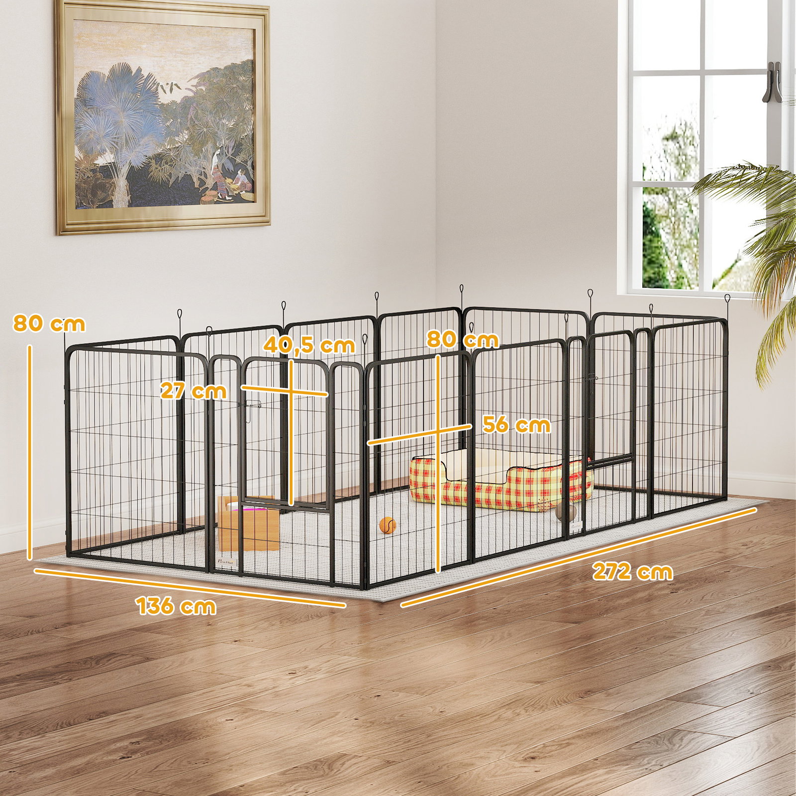 Parque para cães de 12 painéis 68x80 cm parque dobrável para cães médios com portas fecho e estacas preto