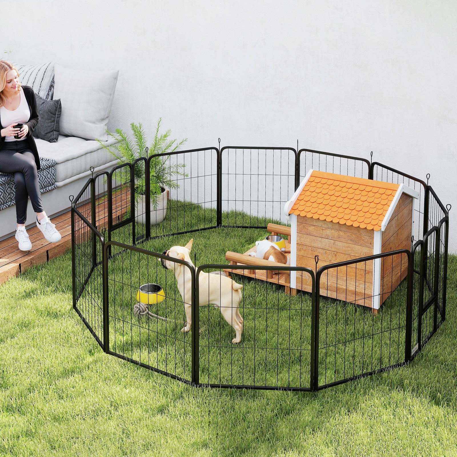 Parque para cães de 12 painéis 68x80 cm parque dobrável para cães médios com portas fecho e estacas preto