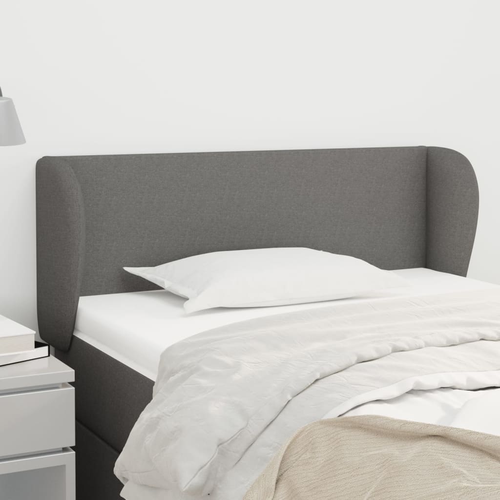 Cabeceira de cama c/ abas tecido 103x23x78/88cm cinzento-escuro