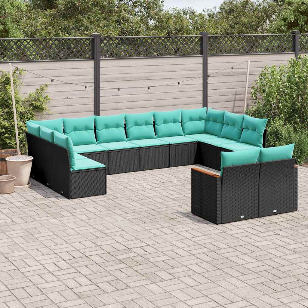 Conjunto de sofá de jardim com 12 peças e almofadas em rattan sintético preto