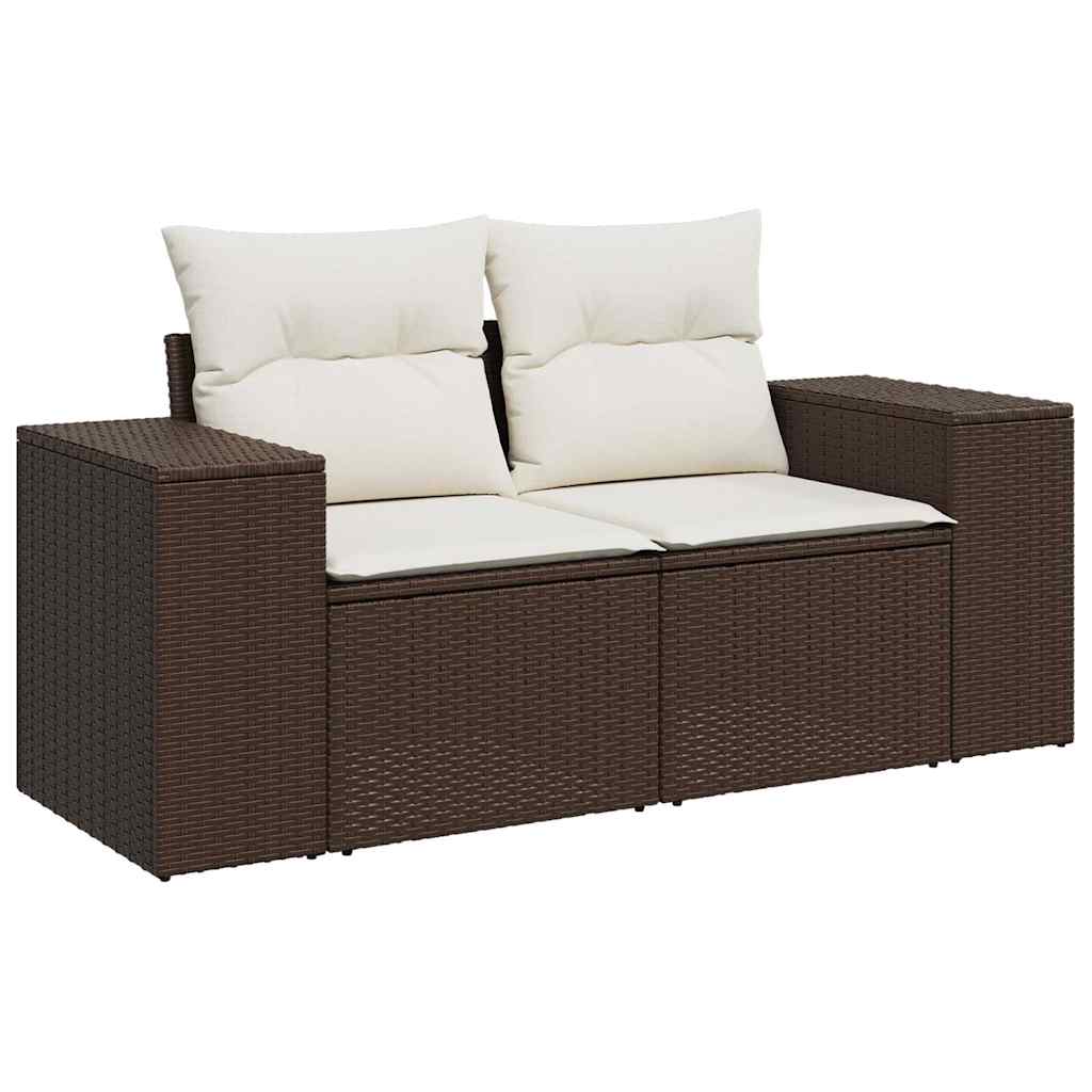 6 Pcs conjunto de sofás jardim c/ almofadões vime PE castanho