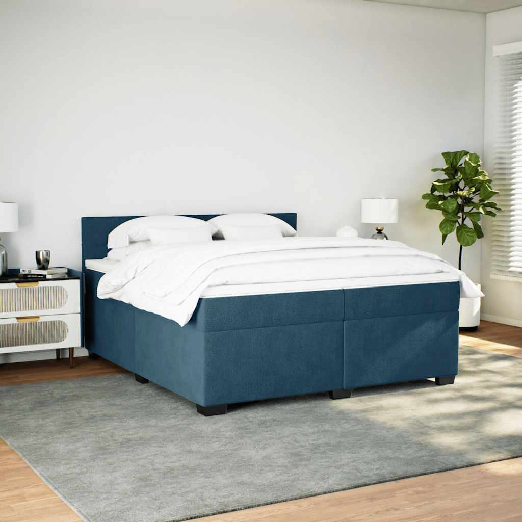 Cama com molas/colchão 200x200 cm veludo azul