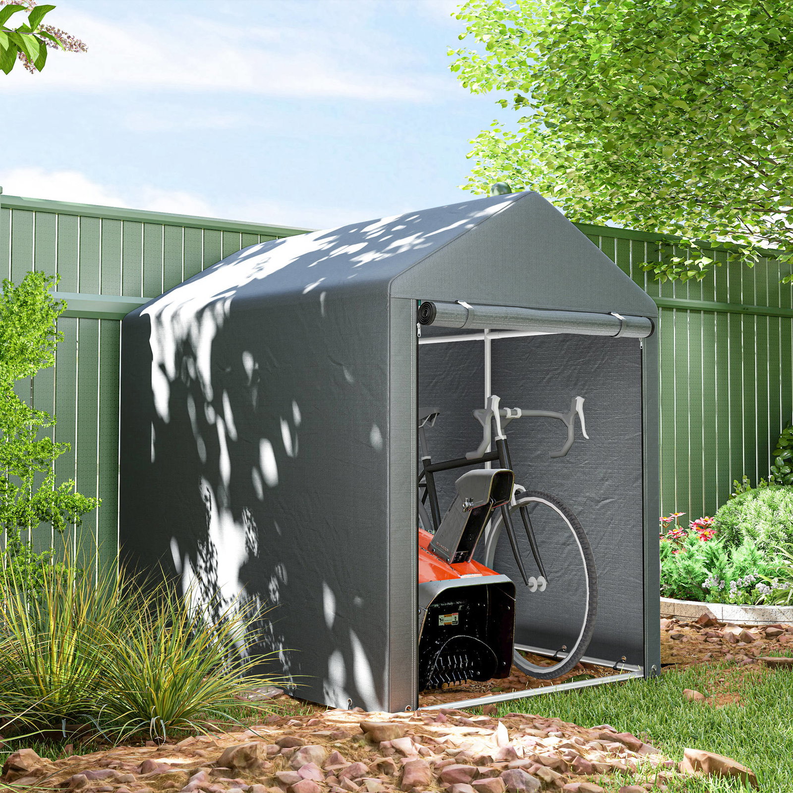 Abrigo para ferramentas bicicletas e motos 1,2x1,8x1,65 m garagem portátil com 2 habitações cinza escuro