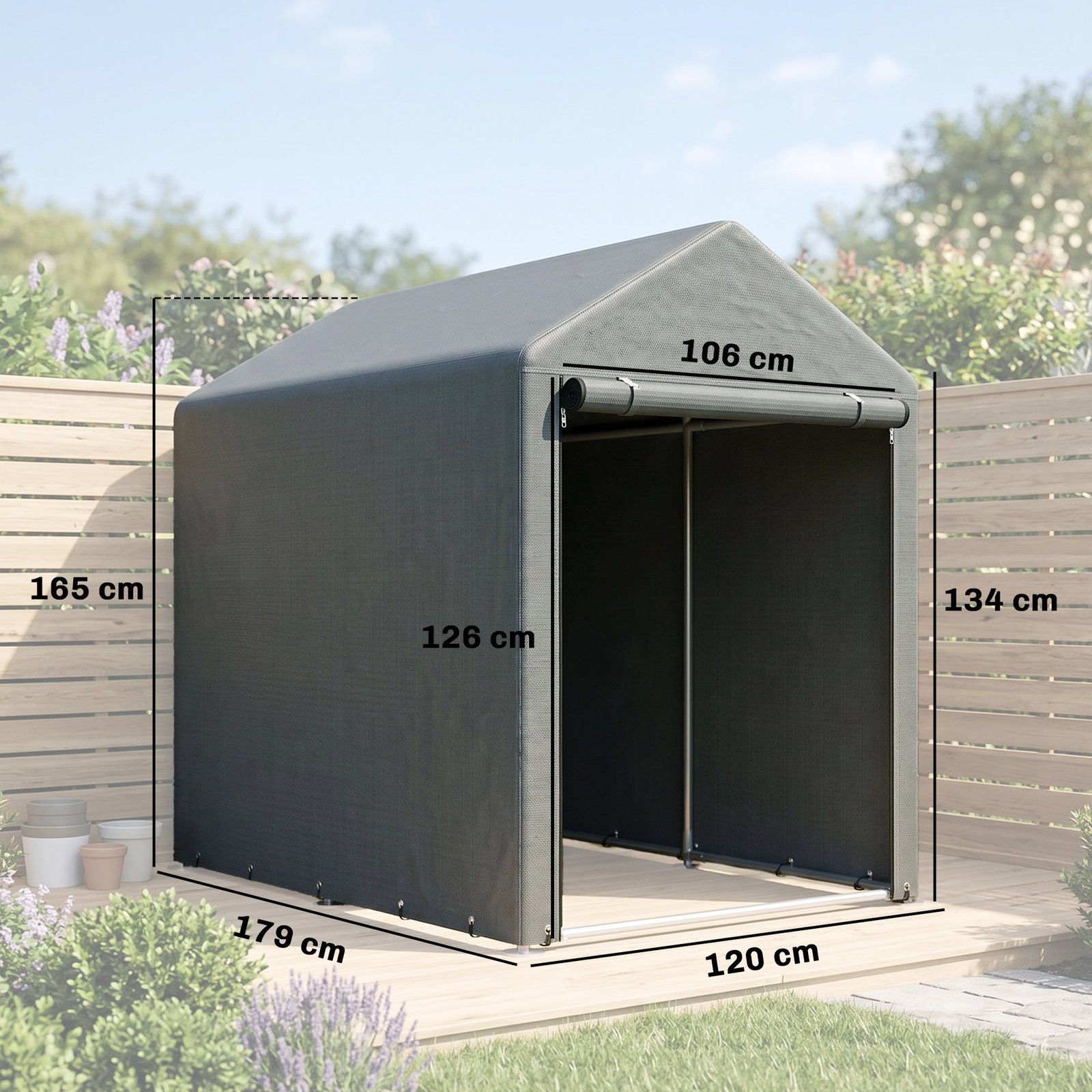 Abrigo para ferramentas bicicletas e motos 1,2x1,8x1,65 m garagem portátil com 2 habitações cinza escuro