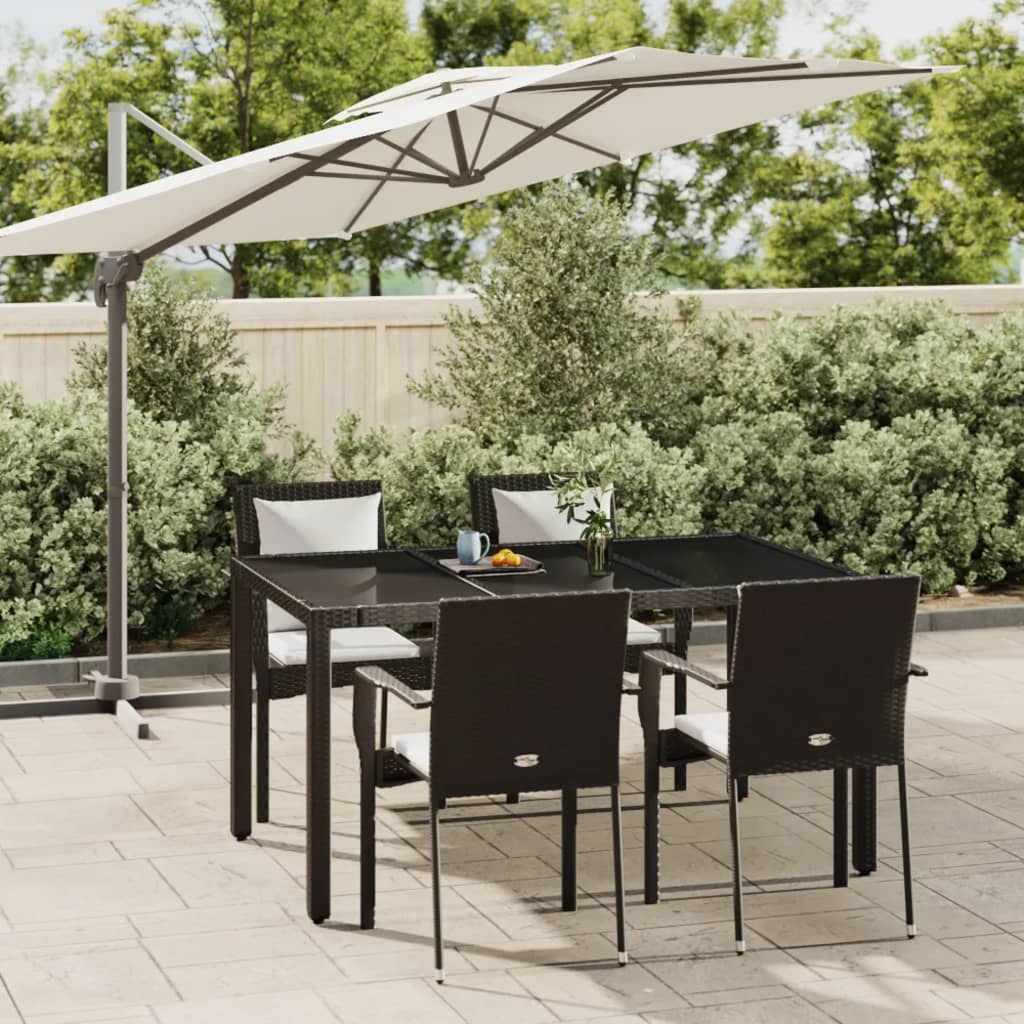 5 Pcs conjunto de jantar p/ jardim c/ almofadões vime PE preto