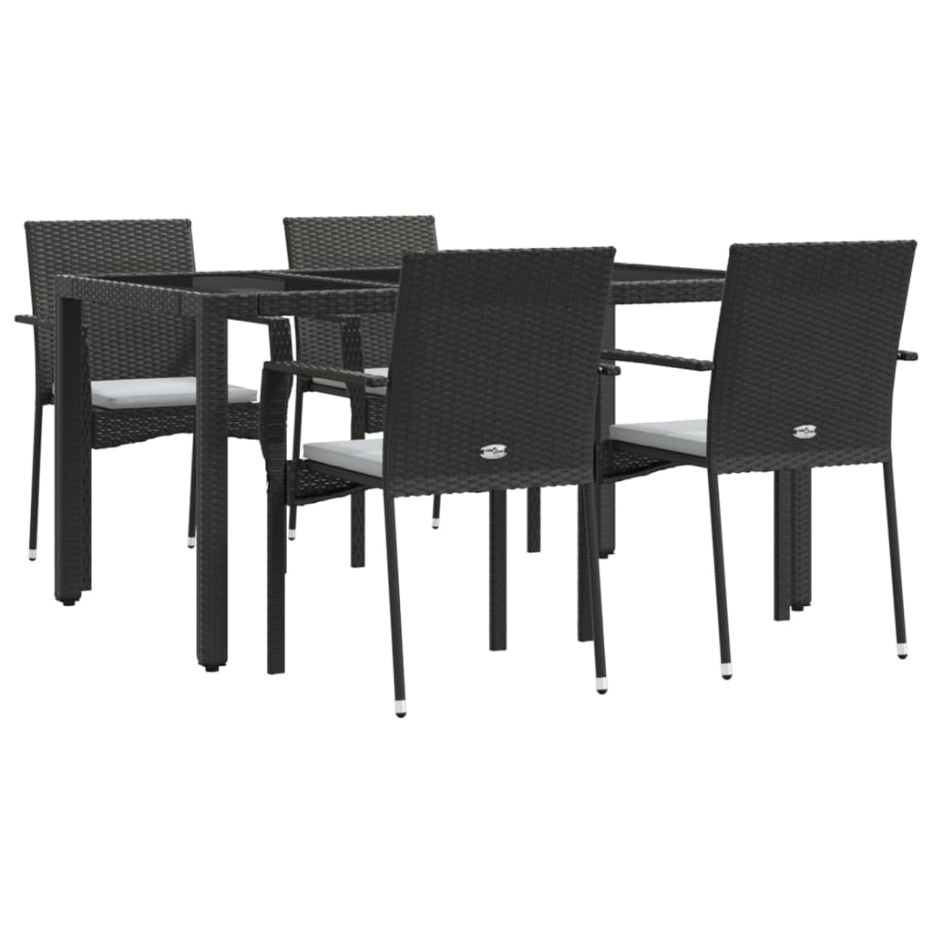 5 Pcs conjunto de jantar p/ jardim c/ almofadões vime PE preto
