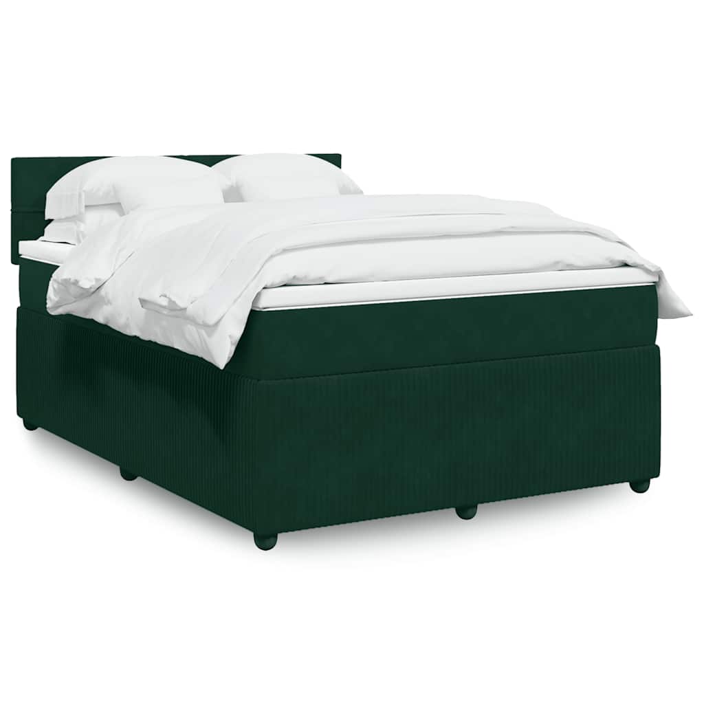 Cama com molas/colchão 160x200 cm veludo verde-escuro