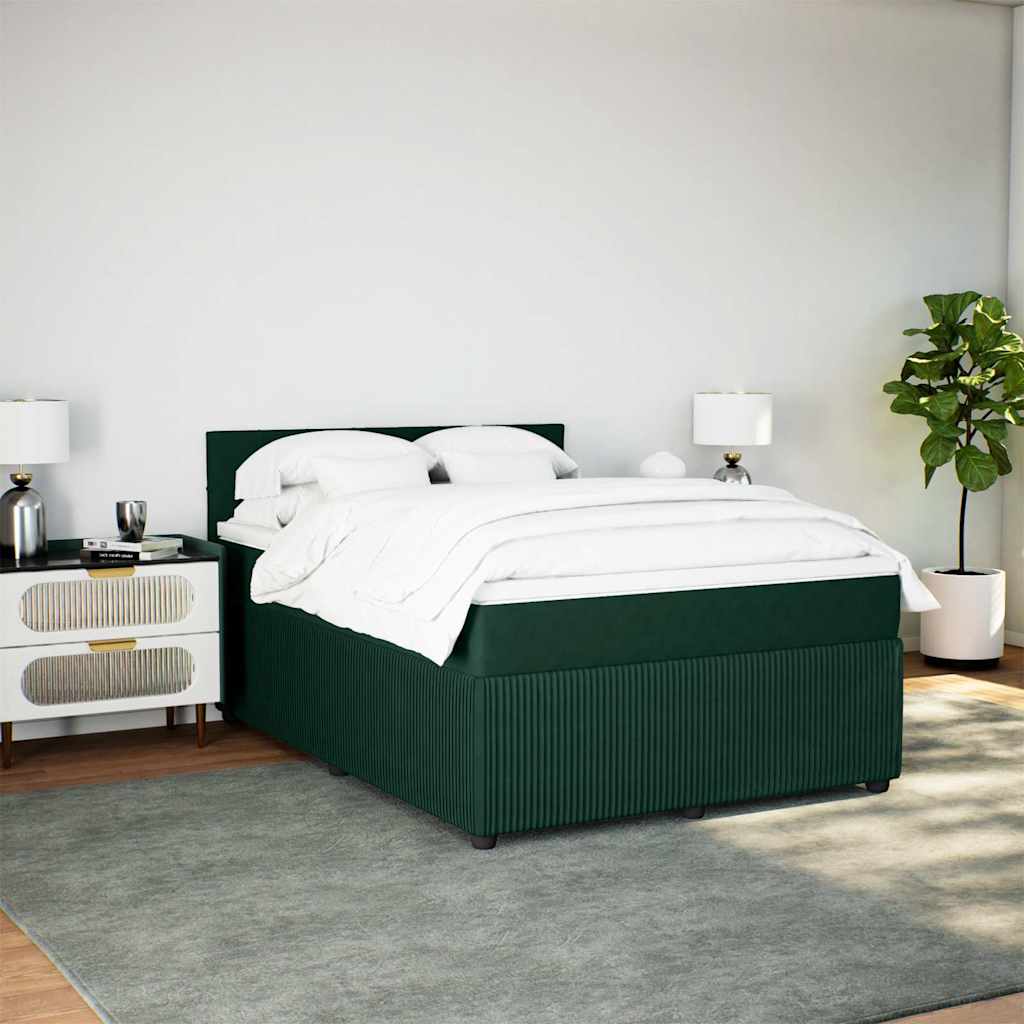 Cama com molas/colchão 160x200 cm veludo verde-escuro