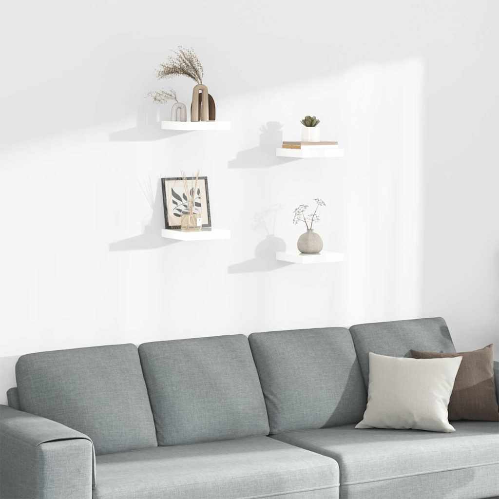 Prateleiras de parede suspensas 4 pcs 23x23,5x3,8cm MDF branco
