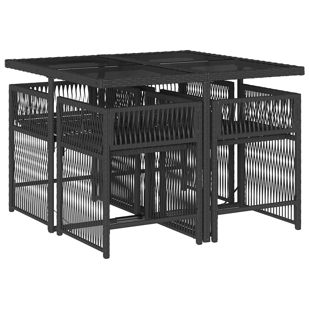 5 Pcs conjunto de jantar p/ jardim c/ almofadões vime PE preto